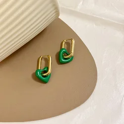 Modern Jewelry Metal U Shape Gold Color Earrings 2022 New Trend Fashion Green Heart Earring For Girl Party Gifts Wholesale