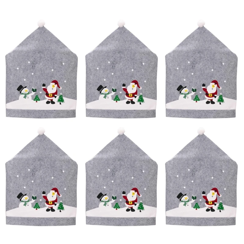 

Chair Covers Gray Santa Hat for Dining Room Chair Back Cover Slipcover for Christmas Holiday Festival Decoration