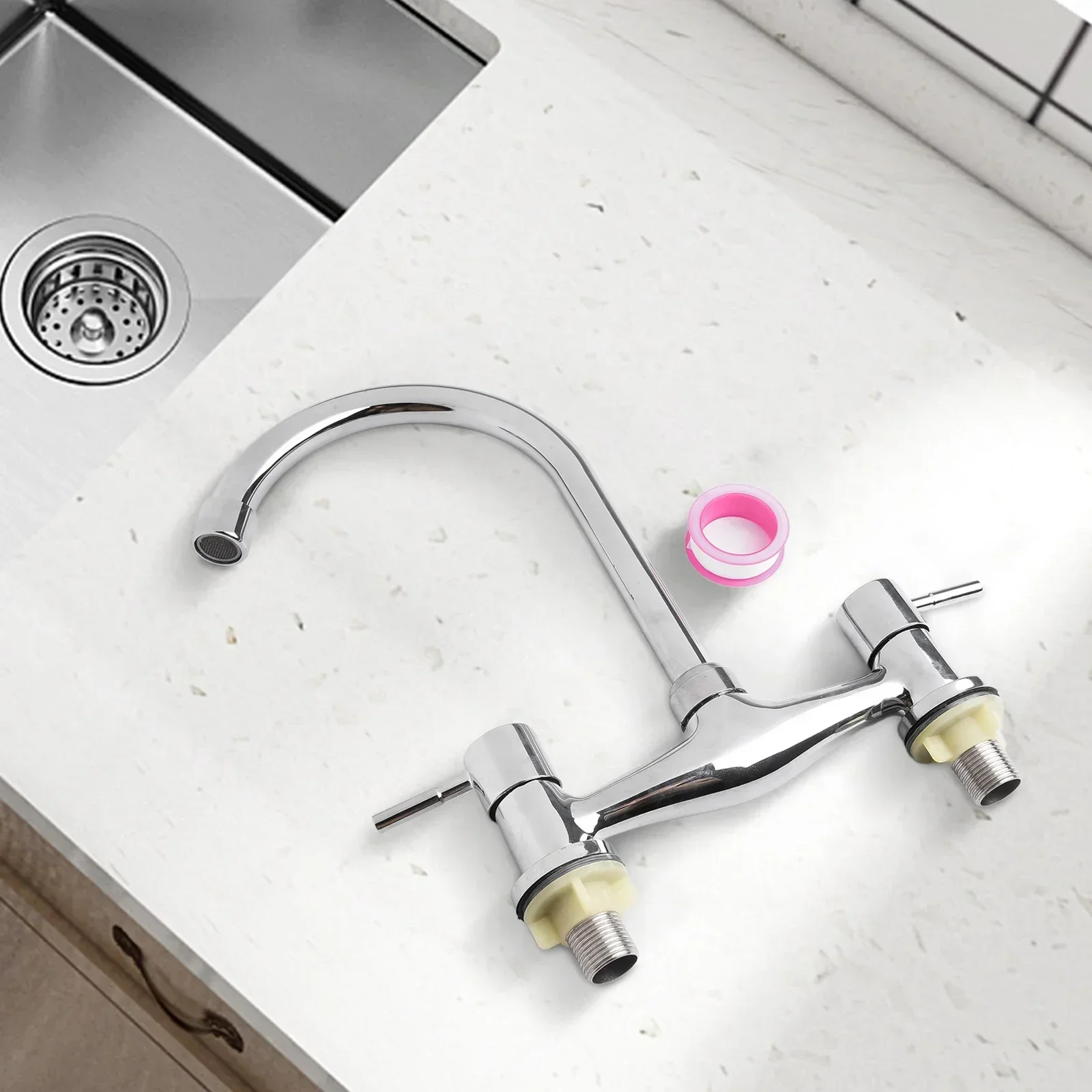 

Stylish Double Lever Faucet for Kitchen Sink Separate Controls for Hot and Cold Water Solid Brass Construction