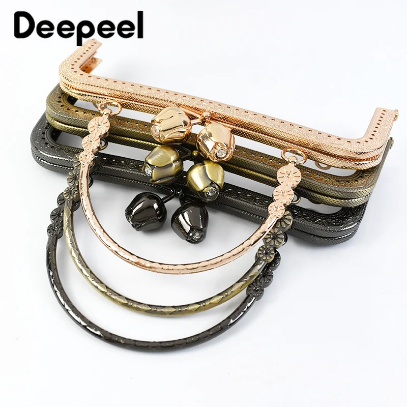 Deepeel 20.5cm Embossed HandBag Handle Purse Clourse Kiss Clasp Wallet Metal Frame Sewing Brackets DIY Handmade Bags Accessories