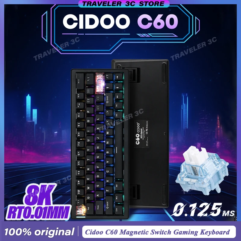

Магнитный переключатель Cidoo C60, игровая клавиатура, прокладка с горячей заменой, 8K RT0,01 мм, RGB-подсветка, бесшумный переключатель для ноутбука, подарок, ПК, многофункциональный