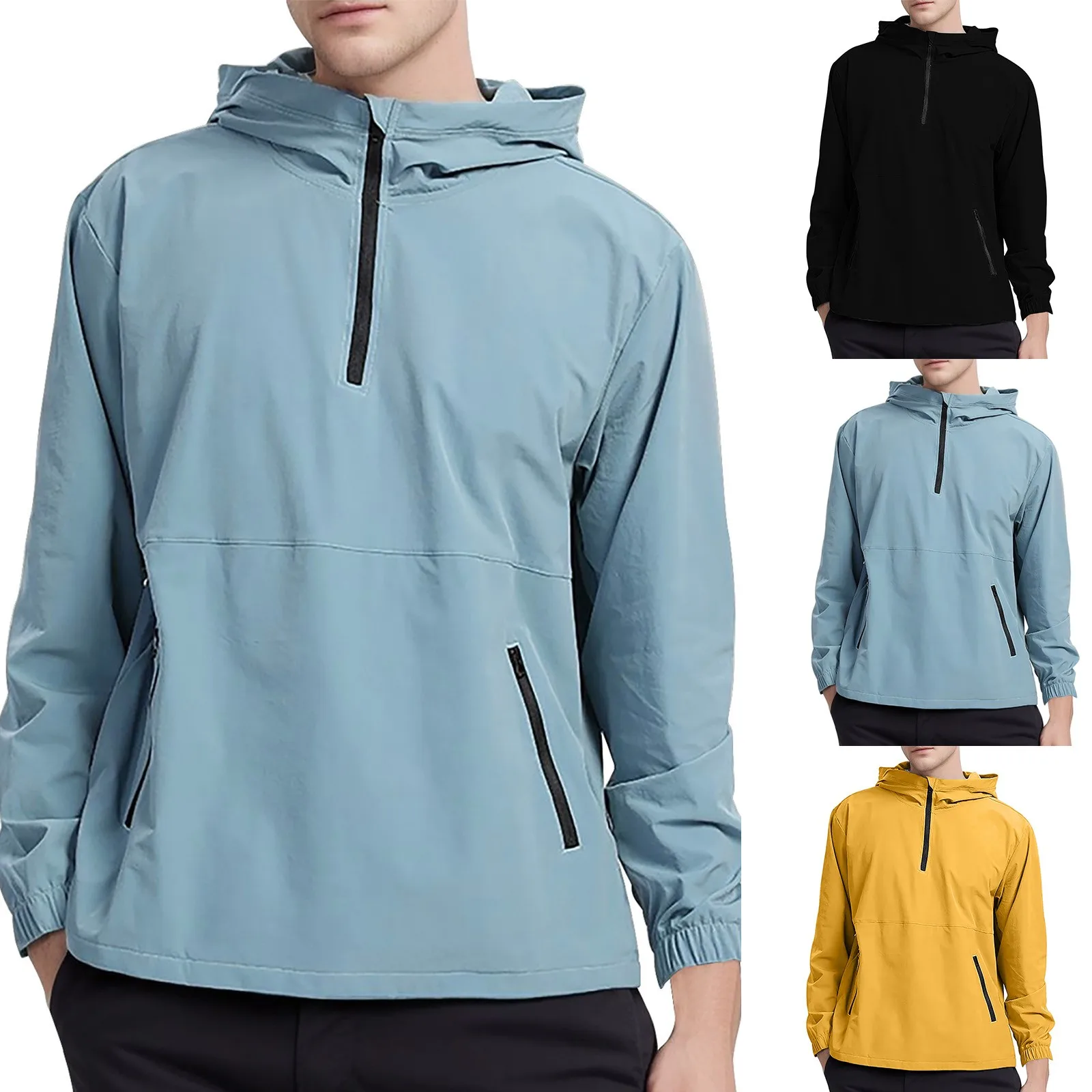 Men'S Lightweight Half Zipper Jacket Fashion Running Hiking Outdoor Sports Windbreaker Active Style Hoodies Mens Clothing 바람막이