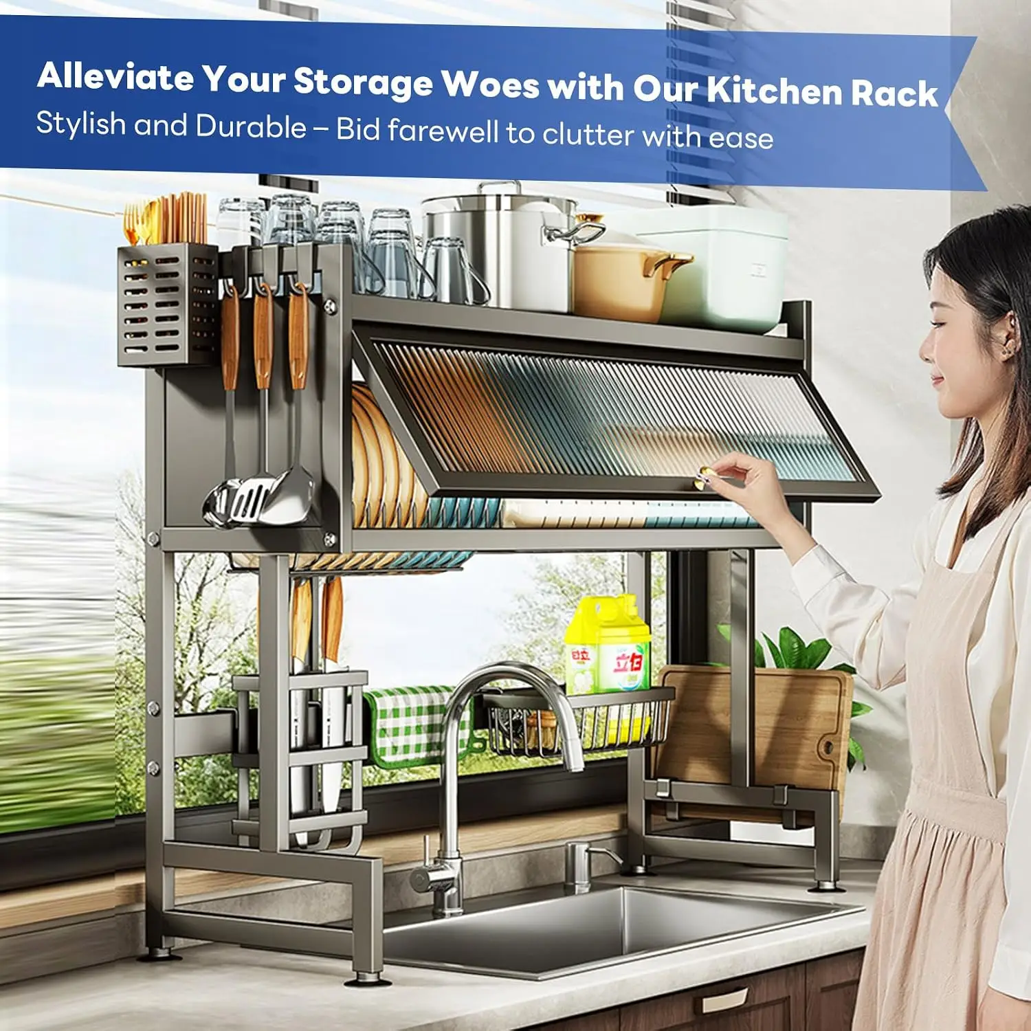 Hdrriozu Over the Sink Dish Drainer Drying Rack 3 Tier with Cover | Rust resistant built to last. Easy install simple tools. Hol