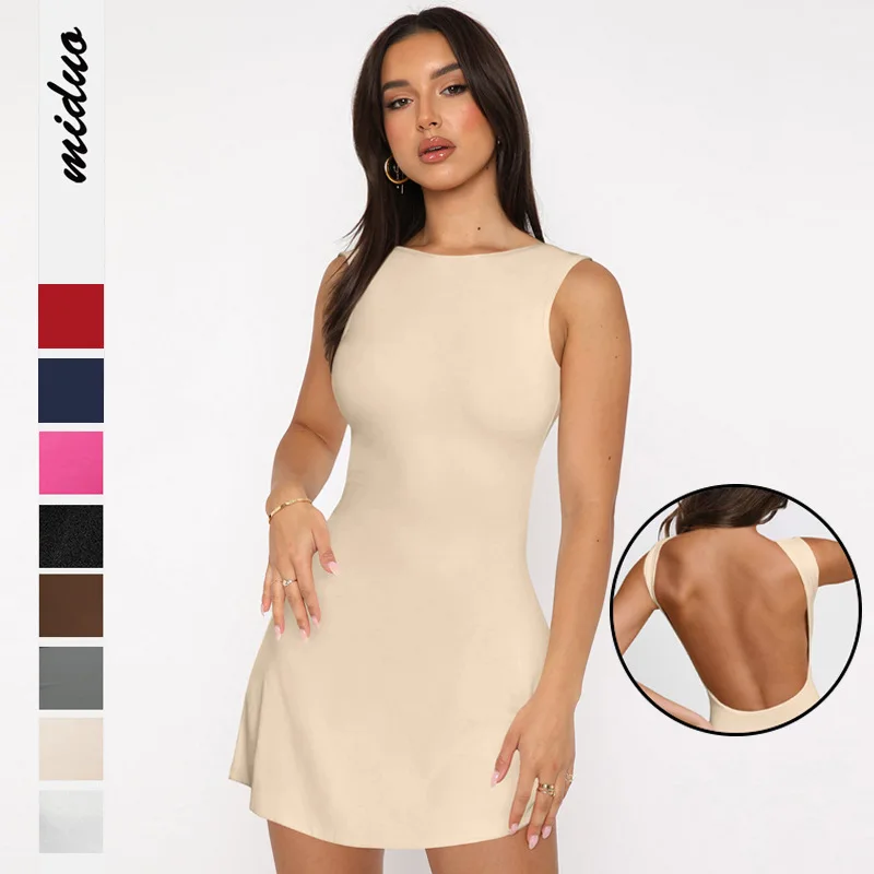 

2025 New Solid Color Y2K Mini Dress for Women Sleeveless Backless Design Sexy High End Vibe Dress