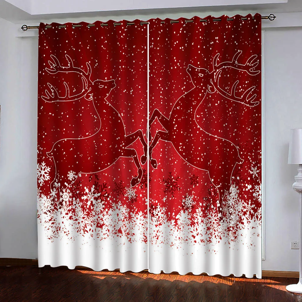 2 piece set of Red Christmas Outfit Santa Curtain - Digital print - Polyester - perfect for living room, kitchen, bedroom