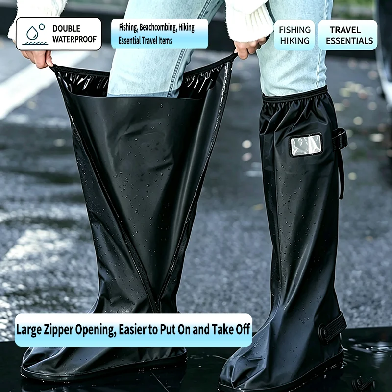 Rain-Proof Shoe Covers, Tall and Thick, Wear-Resistant and Non-Slip, Zipper Design, Portable, Easy to Put on and Take off
