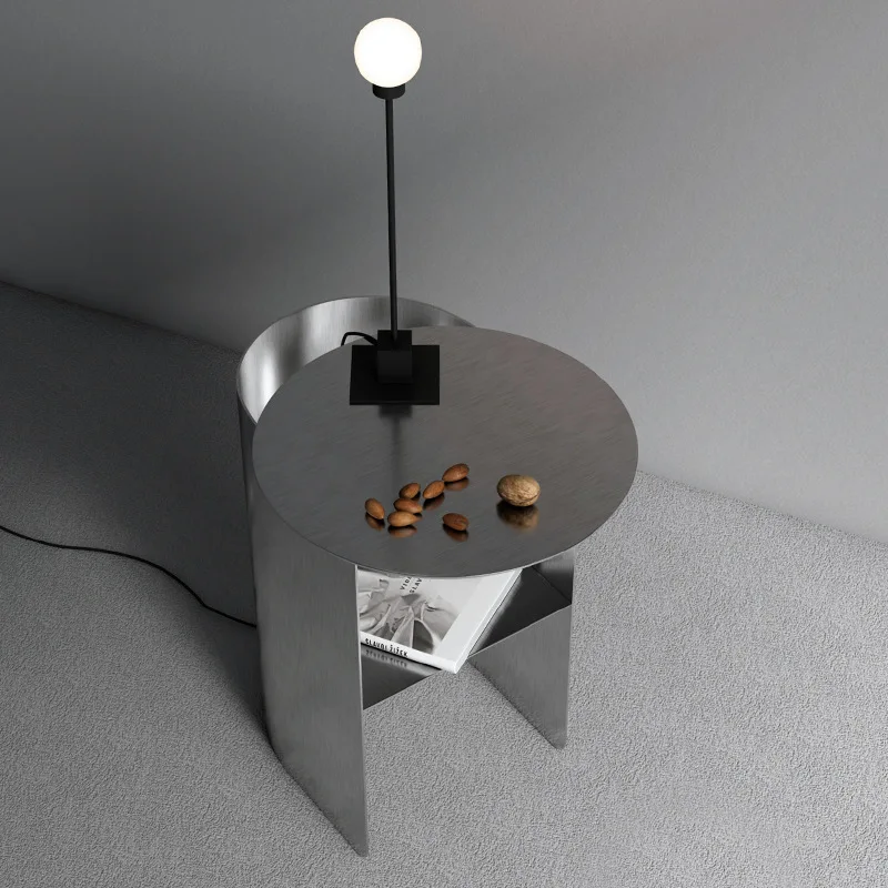 Stainless Steel Side Table for Bedroom Modern Minimalist End Table with Storage Contemporary Sofa Shelf Space-Saving Corner Desk image 3