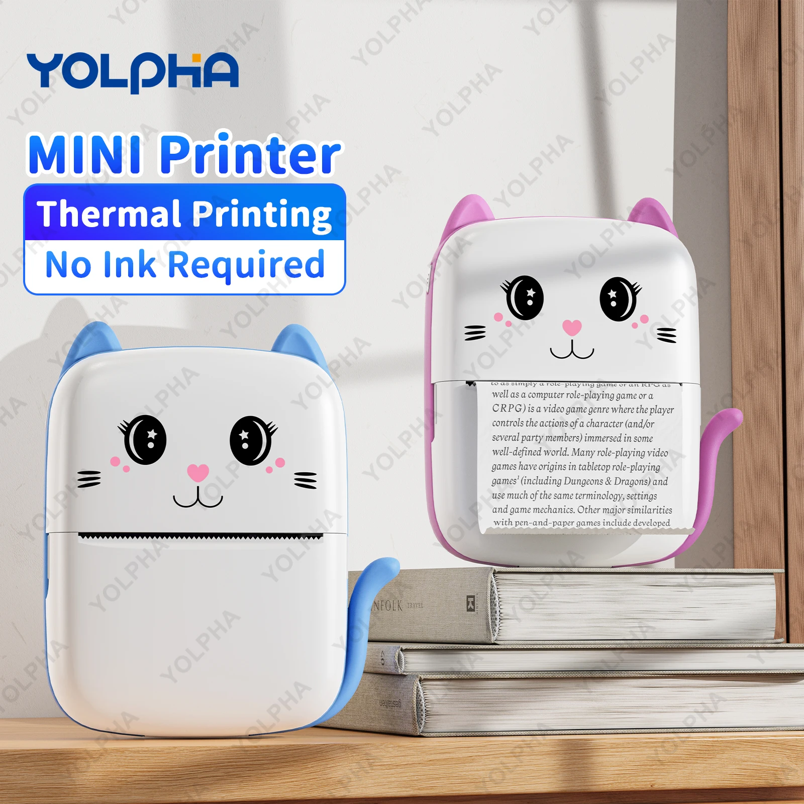 Mini Pocket Printer Portable Inkless Hand held Printer Bluetooth Wireless Mini Thermal Printer Cat iOS Android APP Gift for Kid