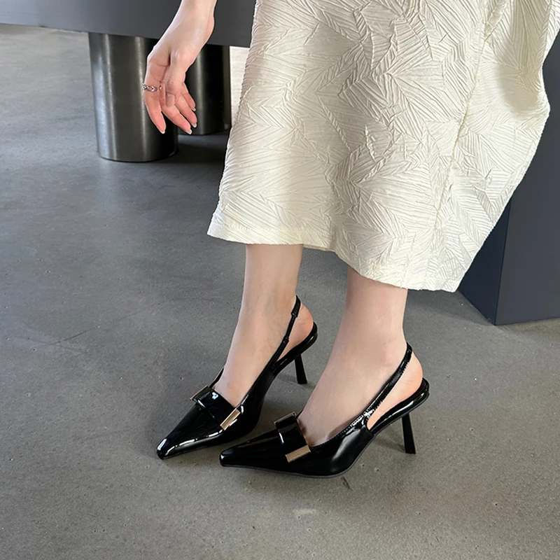 

New Trend Pointed Toe Pumps Women Patent Leather 7CM Stiletto Heels Sandals Back Strap Slingback Party Prom Office Ladies Shoes