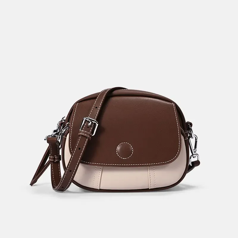 Bolso cruzado de cuero genuino para mujer, bolso redondo pequeño lleno de sensación avanzada, bolso de hombro versátil a la moda para mujer, nuevo 2025