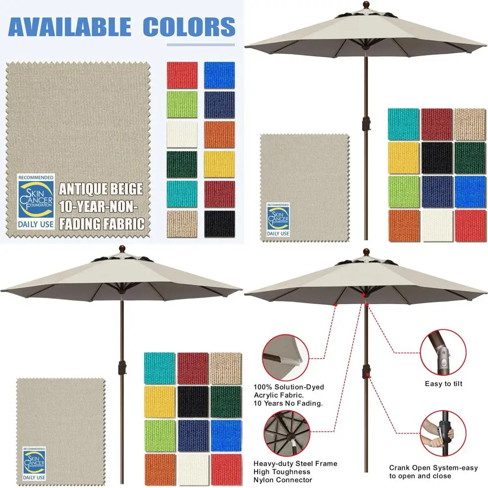 

10-Year Fade-Resistant 9-Foot Ventilated Outdoor Patio Umbrella, Antique Beige