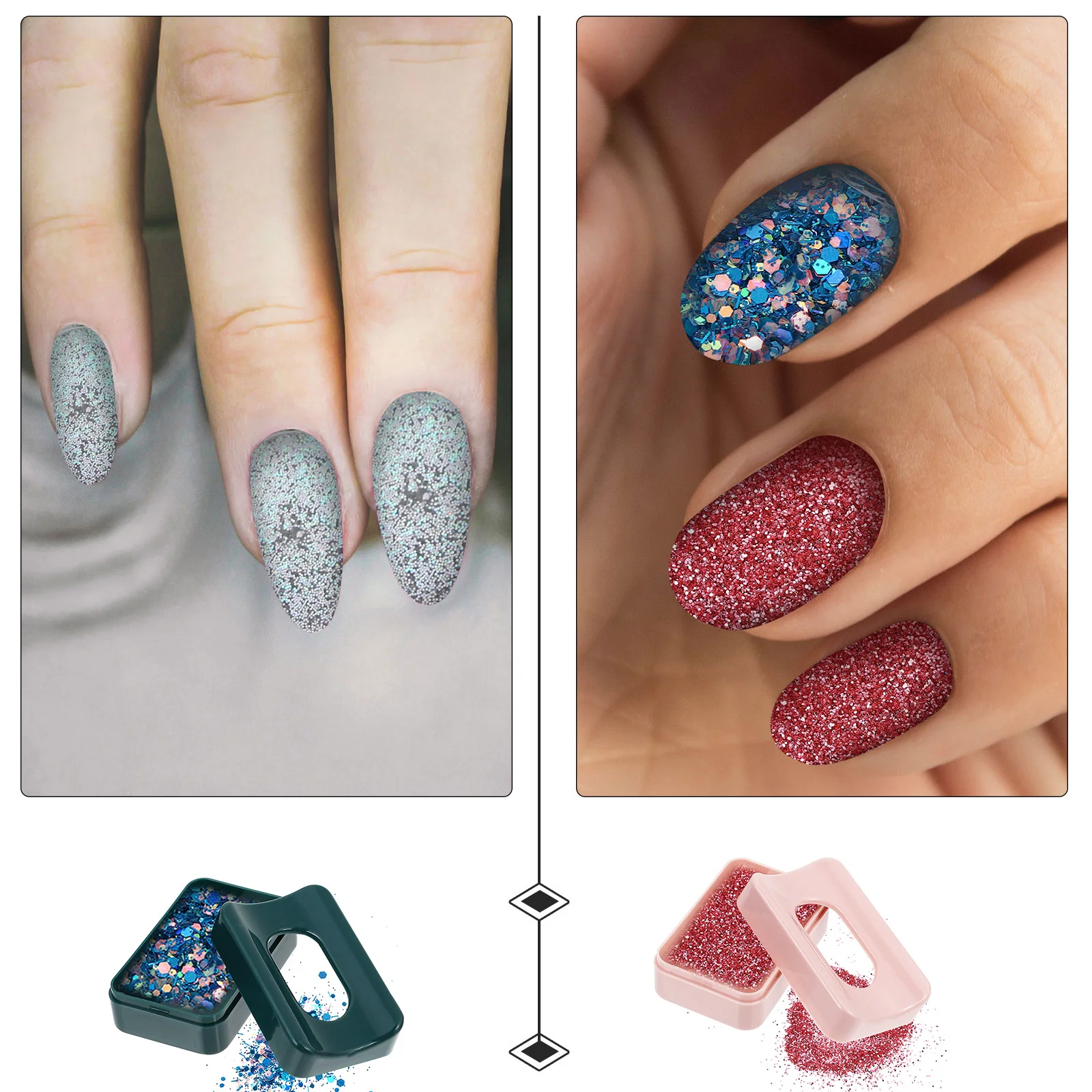 

2pcs Nail Manicure Powder Holder Arc Design Finger Placement Powder Recycling Case For Dipping Loose Glitter Manicure