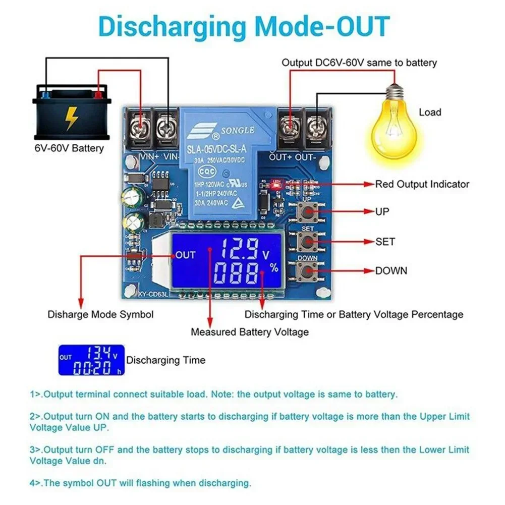 Low Voltage Shutdown DC 6V-60V Low Voltage Protection Circuit Breaker Automatic Off Switch Module Home Electric Equipment Parts