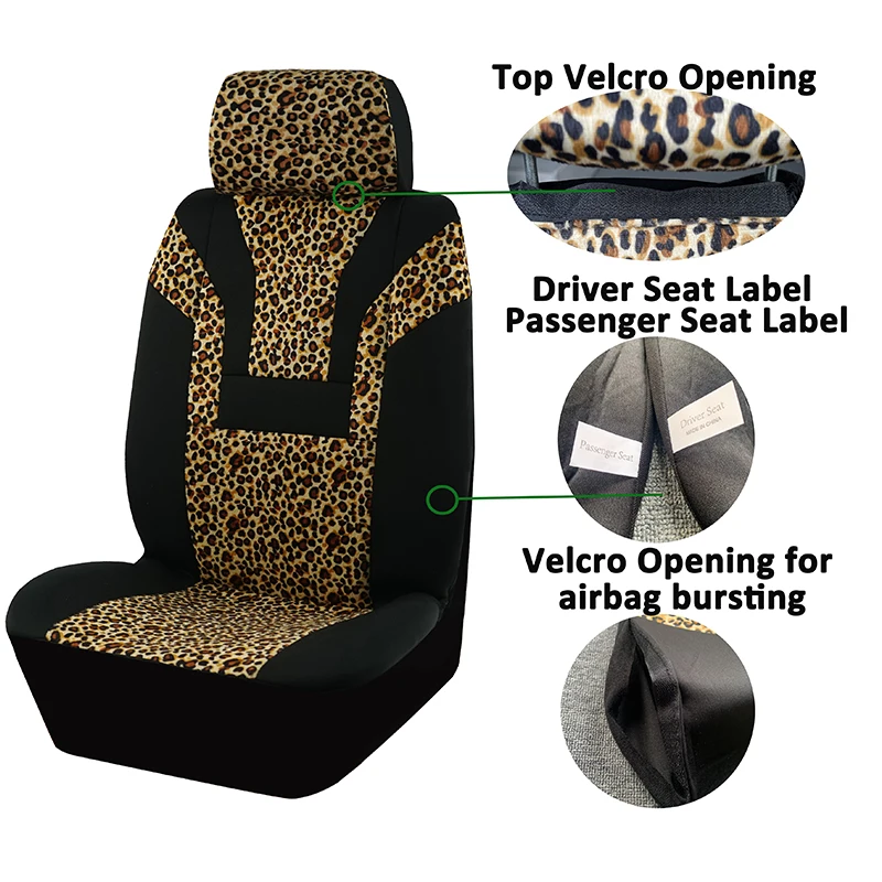 Leopard Print Car Seat Cover Car Accessories Interior Woman Airbag Compatible Universal Fits for Most Cars SUV Truck 5mm Sponge