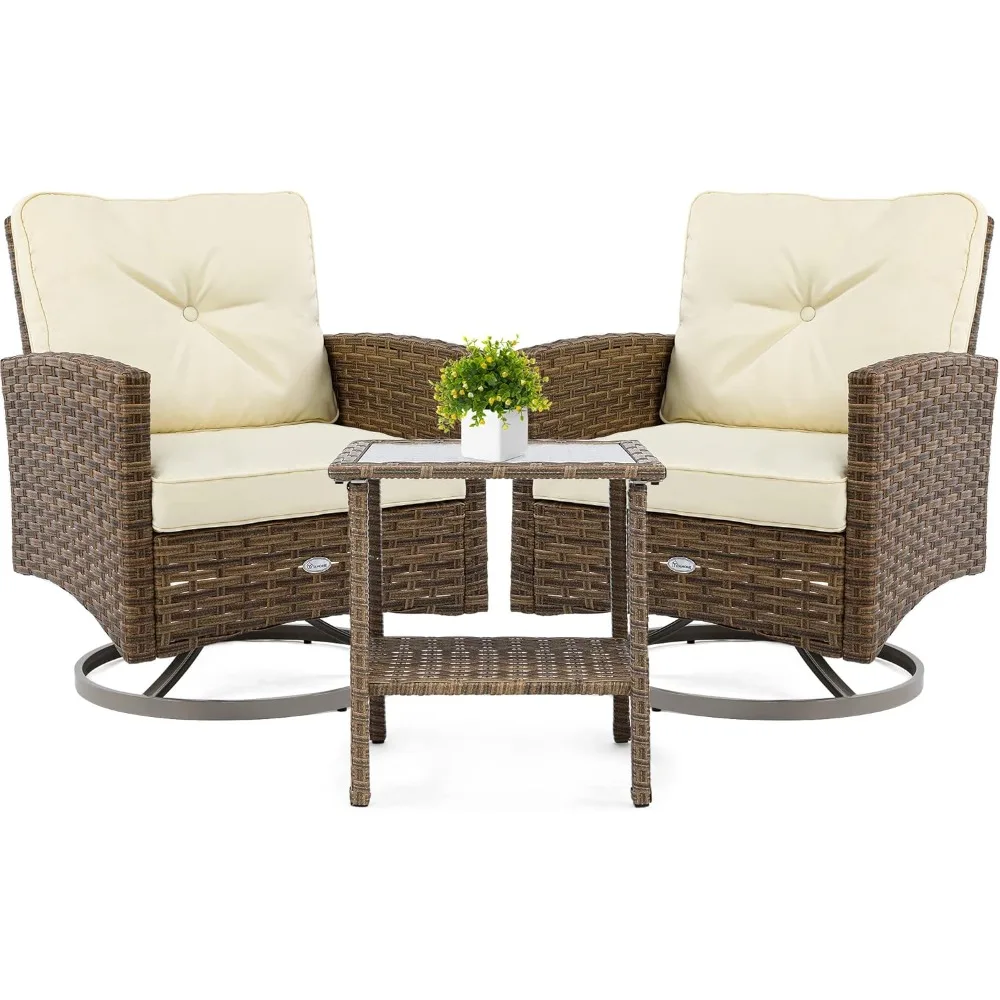 

Patio Outdoor Wicker Bistro Rocking Furniture Conversation Chairs for Garden, Backyard and Balcony