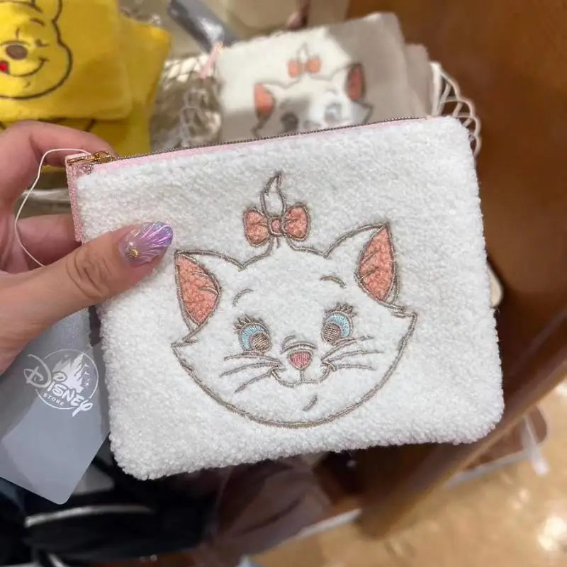 Kawaii Disney Marie Cat Plush Coin Purse Cartoon Anime Little Bear Single Sided Plush Storage Bag Simple Zipper Makeup Bag Gifts