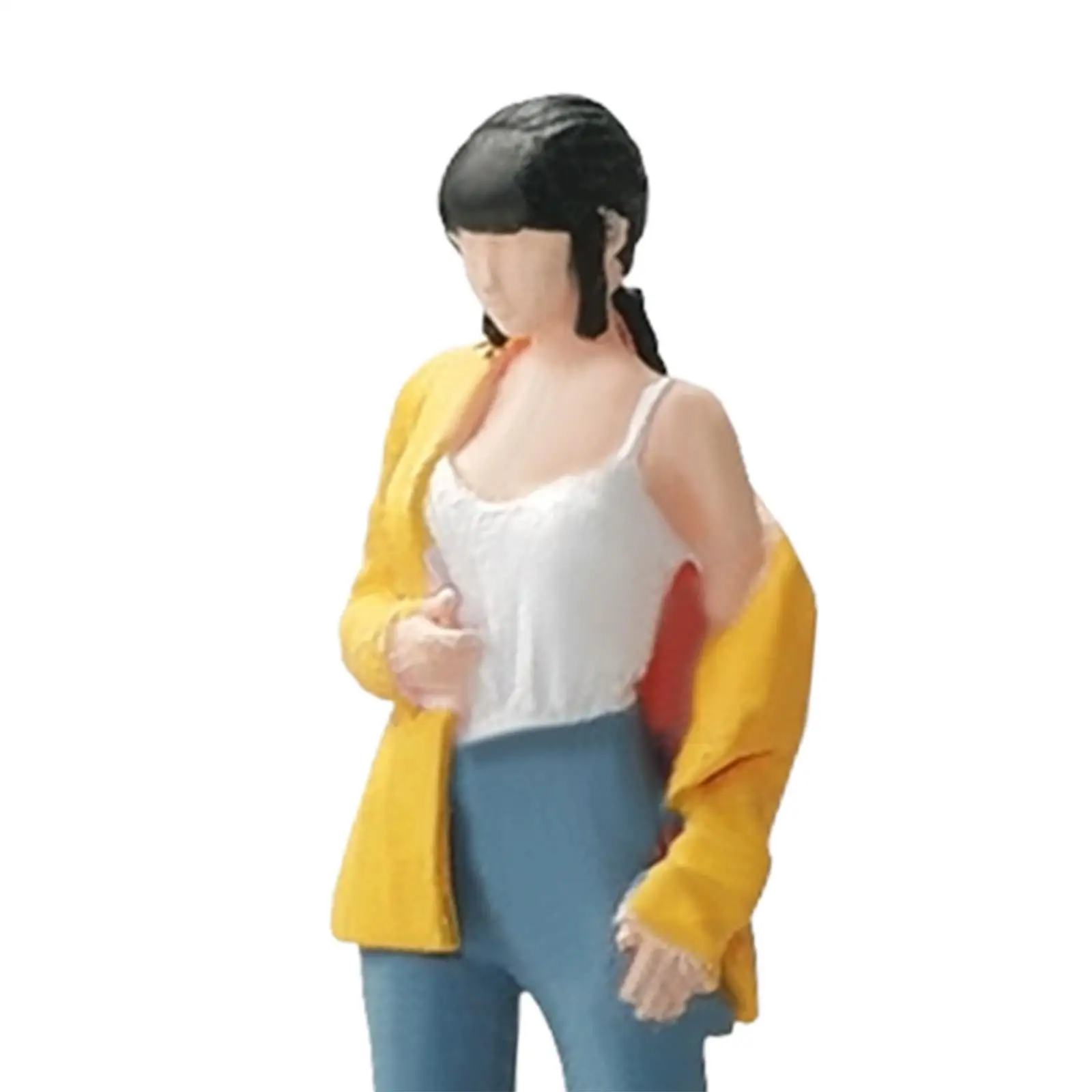 1/64 소녀 피규어 포즈 장면 기차, 건축 페인트 피규어 사진 소품, 핸드페인팅 미니어처 장면 장식