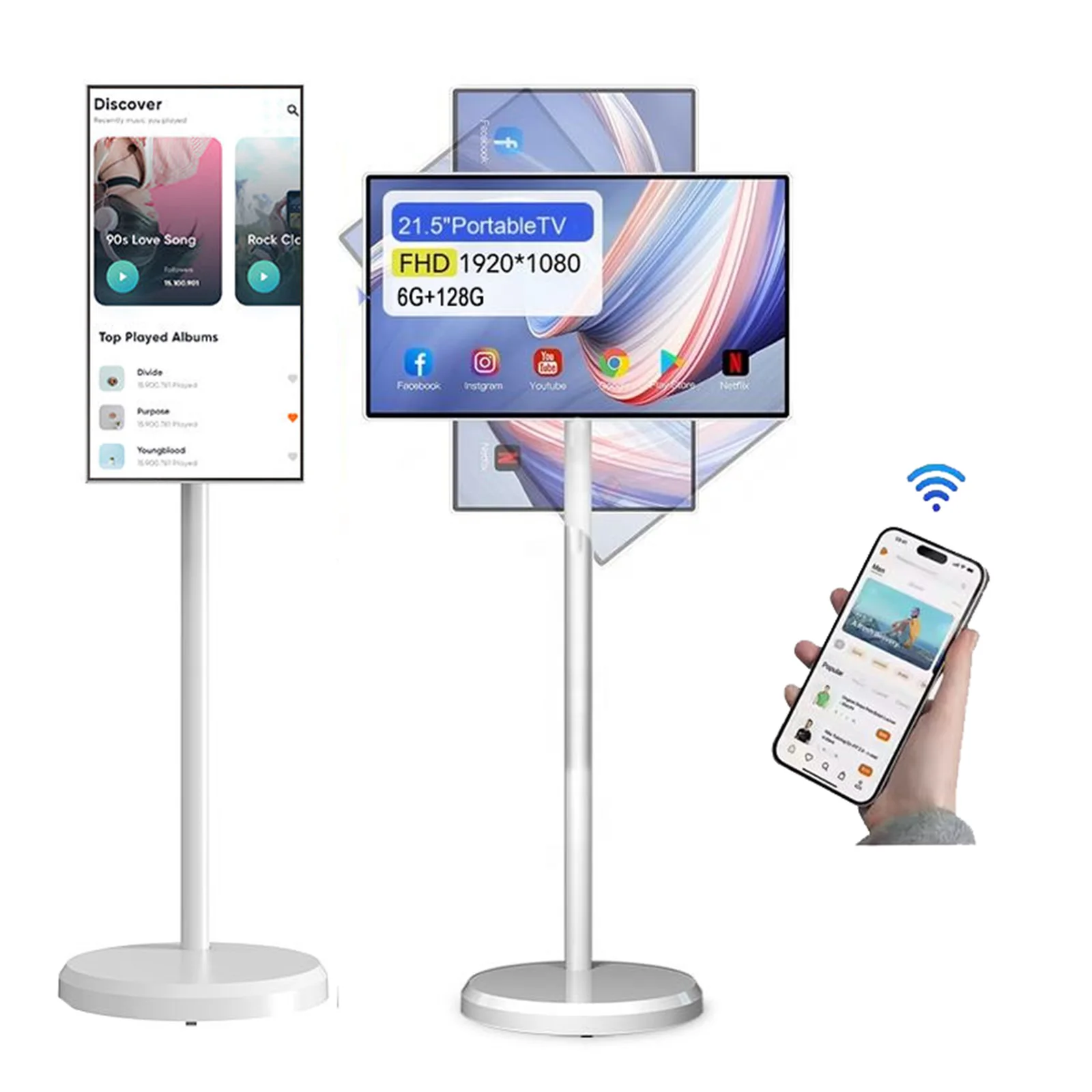 

22-дюймовый резервный телевизор Android 12, вращающийся сенсорный экран, 1920P, IPS-дисплей, большая батарея, умный планшет с тонкими краями