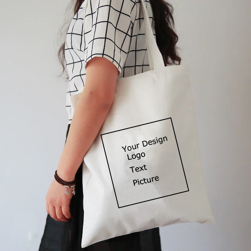 Personal Customize Tote Bag Women Shopping Bags Add Your Text Print Design Pictures Cotton Eco Grocery Shopper Bags