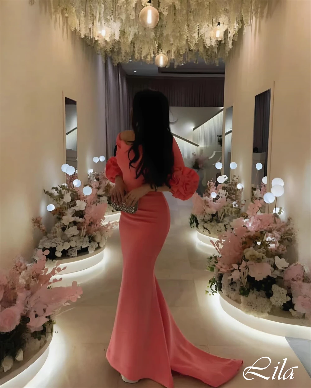 

Customized Off the Shoulder Boho Long Sleeves Celebrity Gowns Sexy Mermaid Ruched Cocktail Dress Luxury Modern Evening Dress
