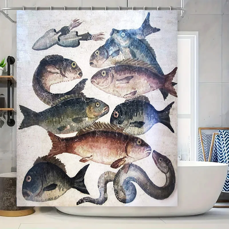 

Artistic Fish Marine Life Shower Curtain for Bath Decor High-Quality Printed Fabric with Hooks Included.