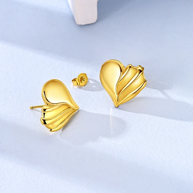 

925 Sterling Silver Gold Heart Shape Stud Earring For Anniversary Wedding Jewelry Gifts