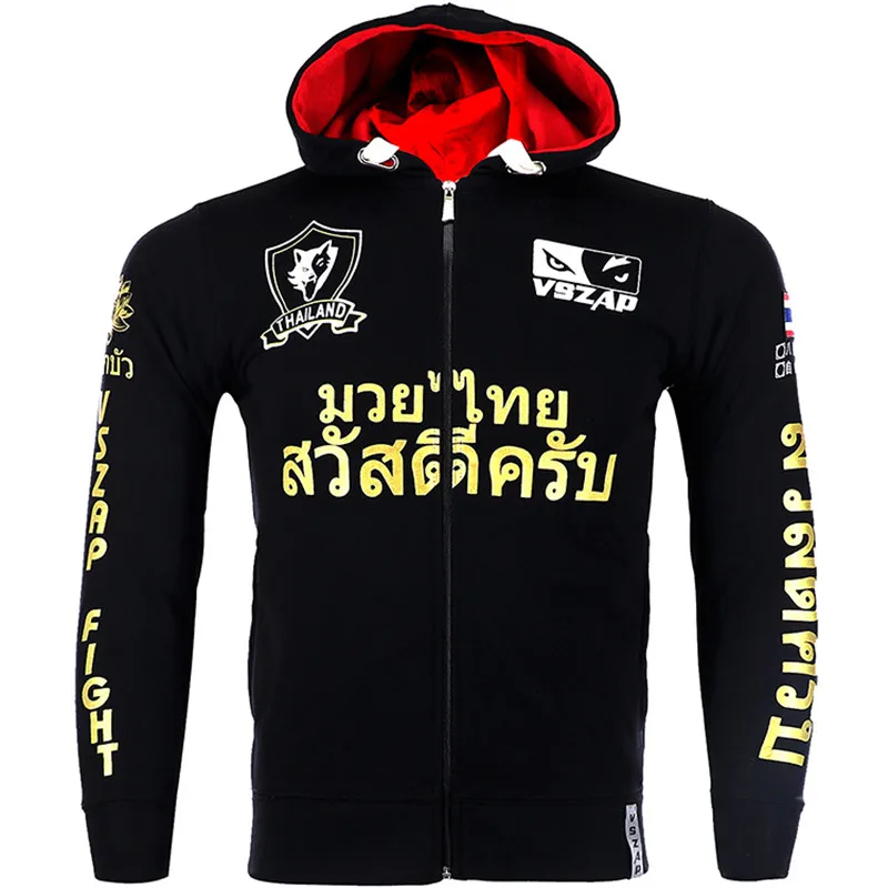 VSZAP MMA Long Sleeve Hoodies Wolf Head Boxer Keep Warm Breathable Sweatshirts Men