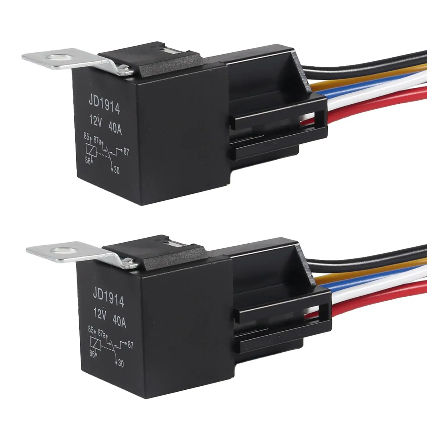 

2pcs Car Relay with Harness 12V 40A 5 Pin SPST Harness Sockets with Color-Labeled Wires for Automotive Truck Van Motorcycle Boat