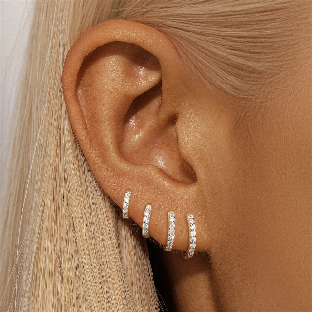 KOJ 1PC S925 Silver Trendy Moissanite Circle Stud Earring 6/7/8/9mm Round Inlaid Design For Women Daily Hypoallergenic Gift