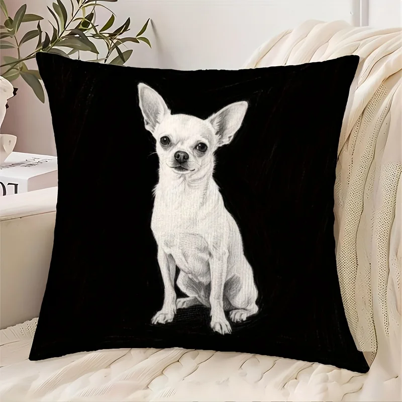 1pc Black Chihuahua Printed Throw Pillow Cover, Suitable for Sofa, Bedroom, Living Room, a Heartwarming Gift for Dog Lovers.