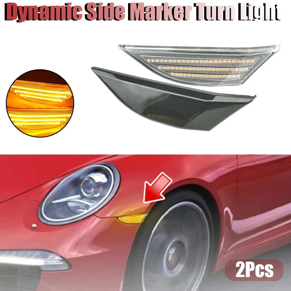 2Pcs LED Side Marker Turn Signal Light Sequential Blinker Lamps For Porsche Boxster Cayman 982 981 718 Spyder 991 911 Carrera
