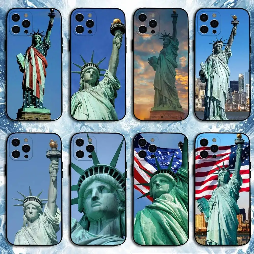 

Statue-of-Liberty-New-York Phone Case For iPhone17,16,15,14,13,12,11 Plus,Pro Max, Soft Silicone Black Cover