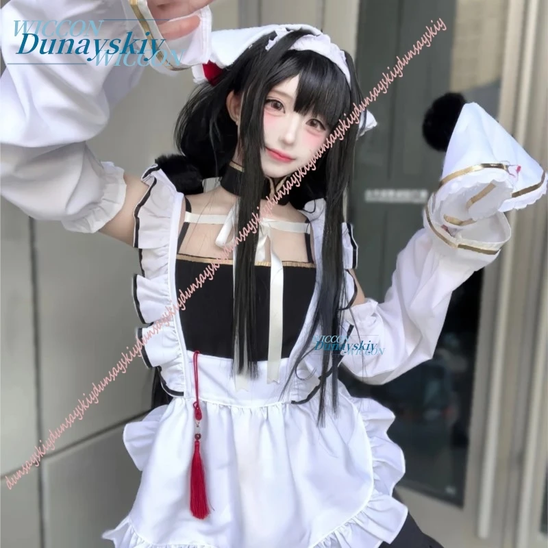 

Wigs Black White Classic Ruffle Apron Uniform Game Azūru Rēn Nagakaze Maid Dress Cosplay Costume Halloween Comic Con Azur Lane