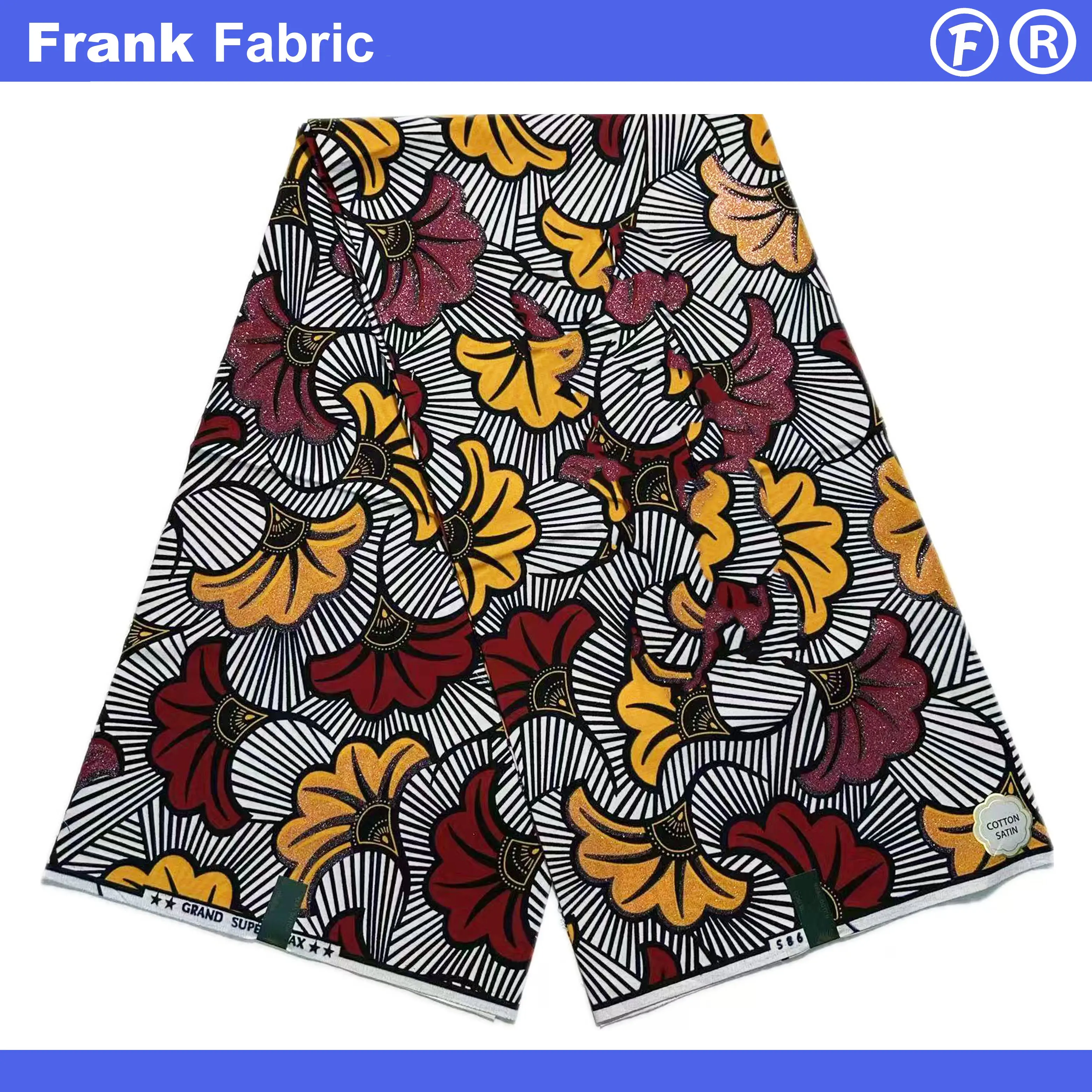 

6 ярдов Grand Super Ankara Dutch Batik ткани 100, хлопок, блестящий воск, золотистая африканская ткань с принтом для шитья платья FF2508.043