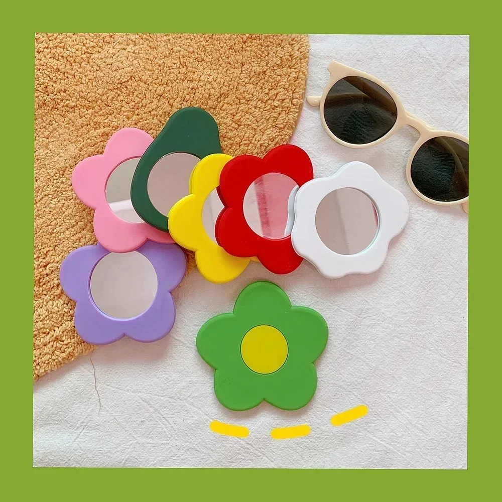 Espejo 1pc Colorful Flowers Mirrors Mini Portable Pocket Makeup Mirrors Fashion Ins Style Creative Silicone Small Mirror