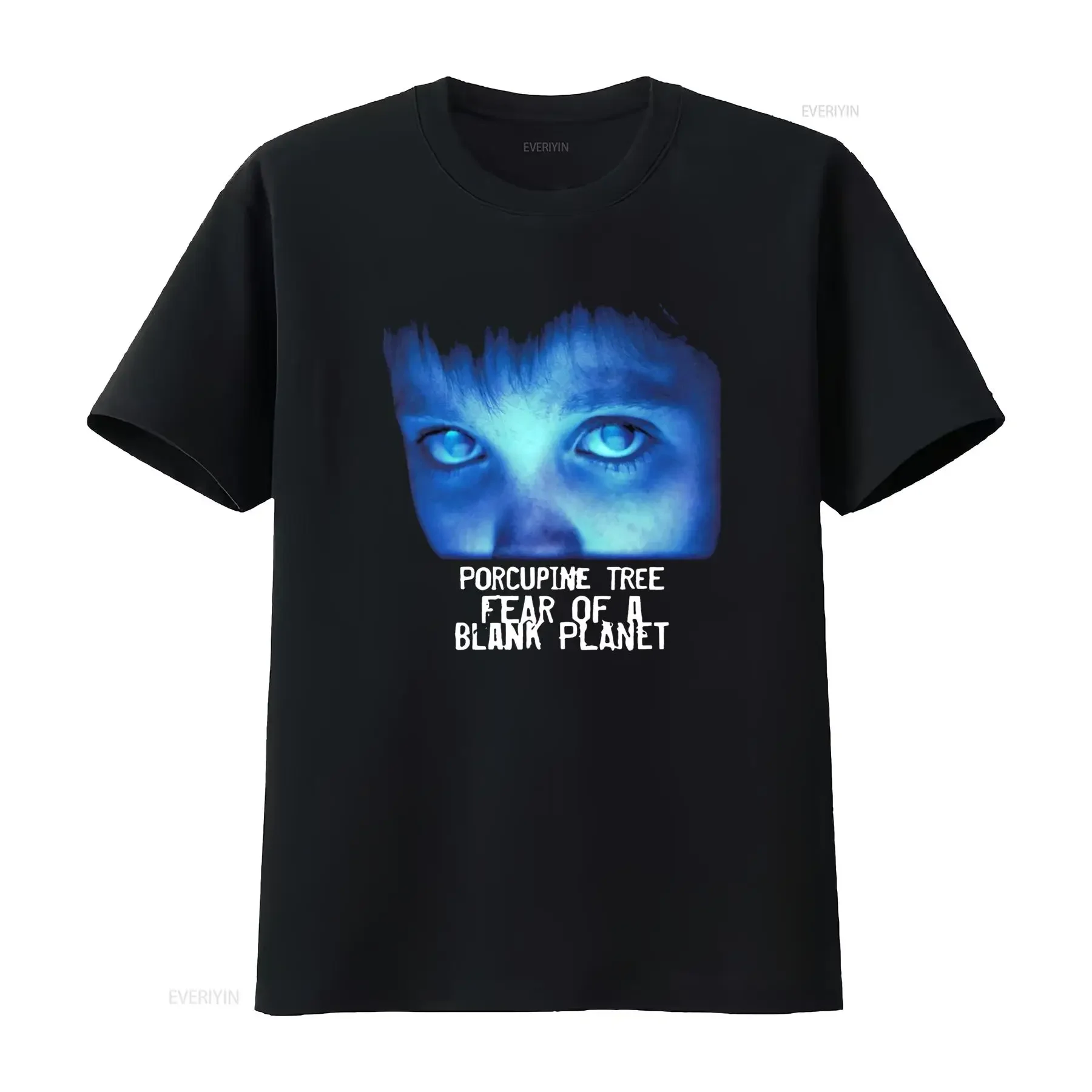 T-shirt vintage Soft imprimé groupe de rock gothique Porcupine Tree Fear of a Blank Planet yeux bleus lumineux, style streetwear décontracté
