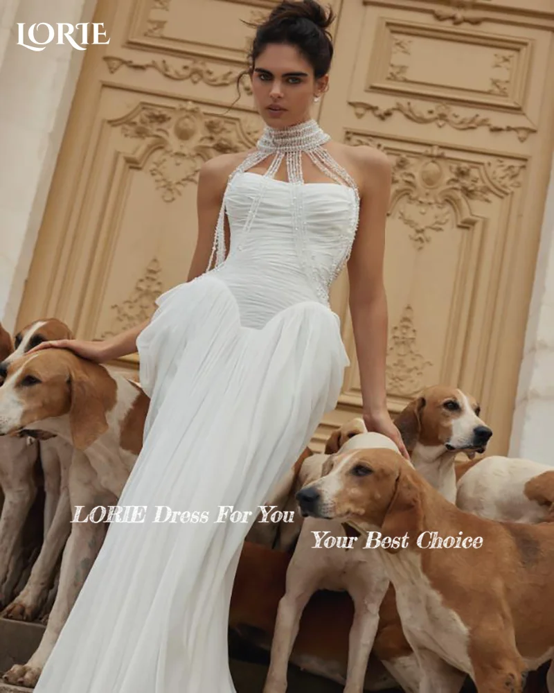 LORIE Crepe Strapless Mermaid Wedding Dresses Pleats Plus Size Sweetheart A-Line Customized Ivory Bridal Gown vestidos de novia