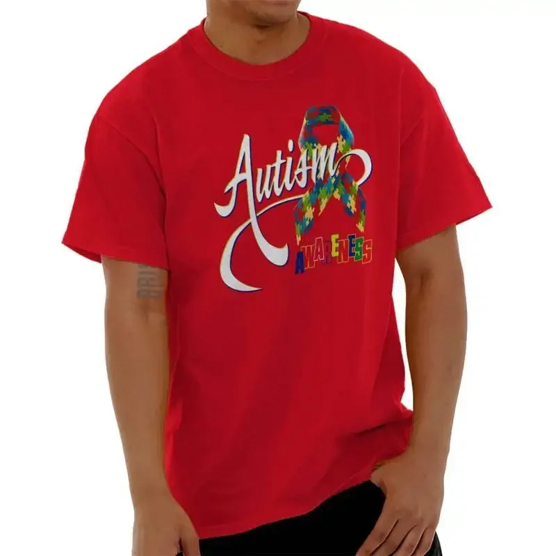 

Autism Awareness Jigsaw Puzzle Piece Ribbon Womens or Mens Crewneck T Shirt Tee