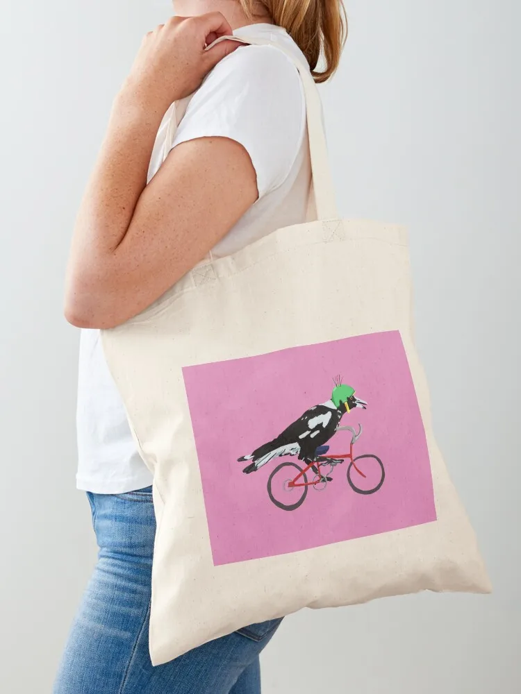 Magpie on Bike Swoop (in Pink) Tote Bag tote bag custom Women's handbag shopping trolley bag tote men