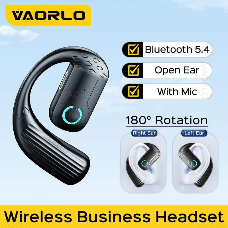 VAORLO Bluetooth 5.4 Wireless Business Headphone 180° Rotation Ear-hook Button Control Long Battery Life Headset With Mic