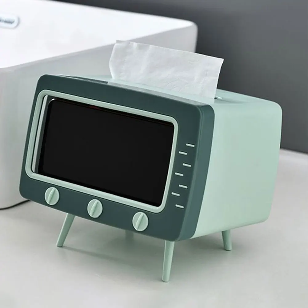 Desktop Paper Holder with Mobile Phone Stand TV Tissue Storage Case Creative Multifunctional for Living Room Night Stand