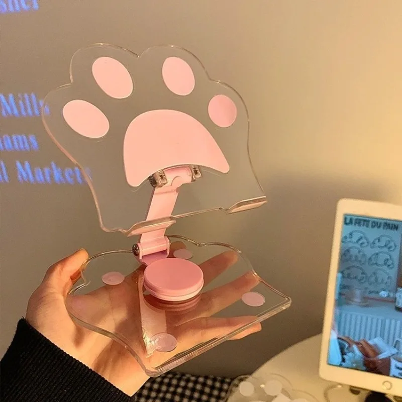 1PC Transparent Cute Mobile Phone Holder Desktop Tablet Stand For Home Use Suitable For Catching Up With Dramas And Watching TV