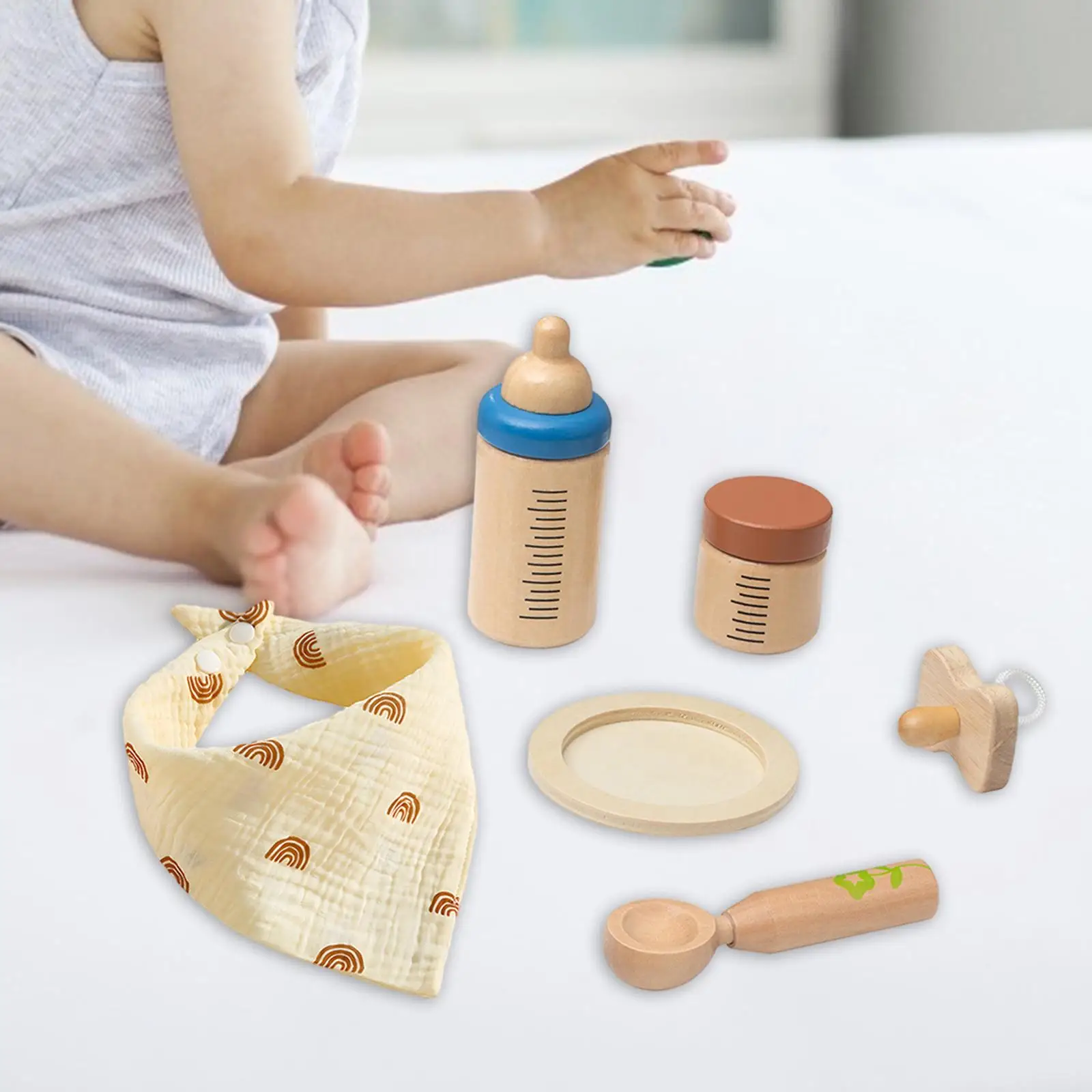 Conjunto de alimentação de boneca de bebê aprendizagem precoce fingir jogar garrafas de boneca de bebê brinquedo para