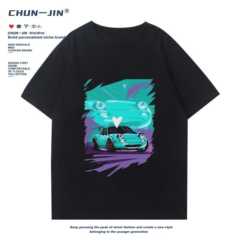 

Classic Modified Car Pattern T-shirt Men Summer Comfortable Loose Short-sleeved Cotton Crew Neck Top Fashion Trend Men Clothing