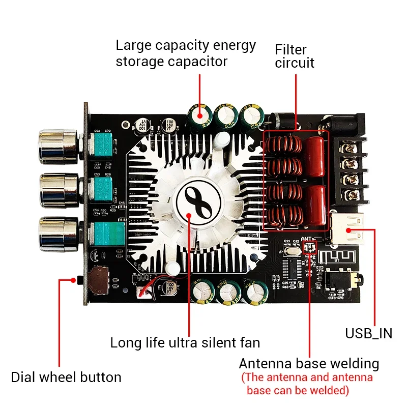 

ZK-1602T TDA7498E Bluetooth 5.0 Subwoofer Amplifier Board 2*160W 2.0 Channel High Power Audio Stereo Amplifier Board Bass AMP