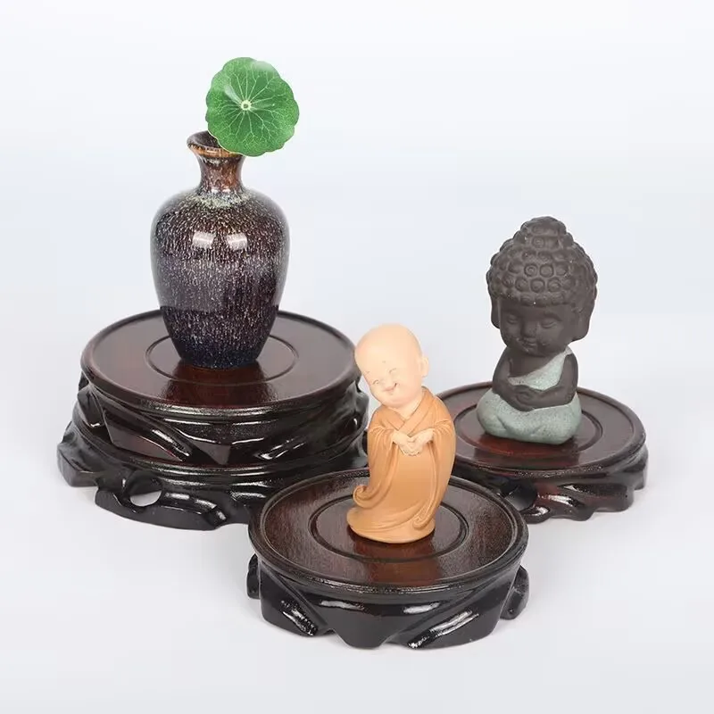 

Premium Miniature Round Wood Base Figurine Statue Display Stand Vase Flower Pot Bonsai Sorting Table Tea Set Pedestal Home Decor