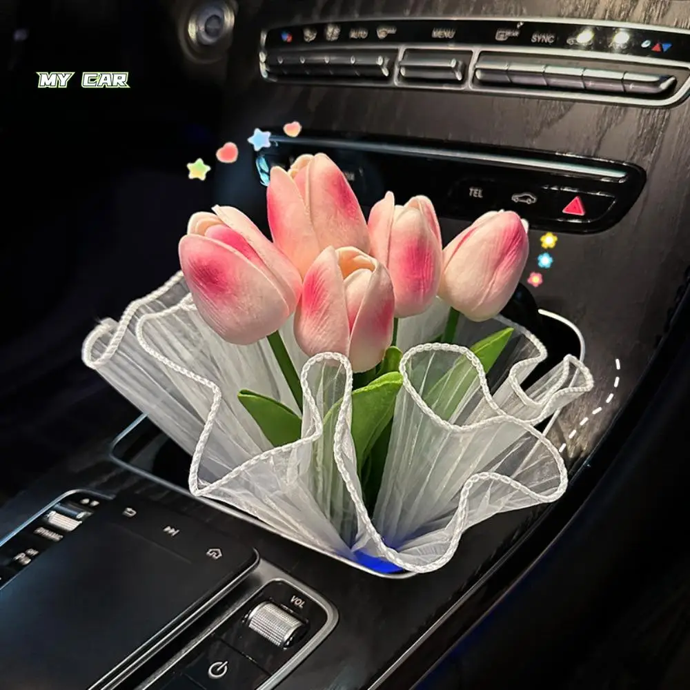 

5Pcs Romantic Artificial Tulip Bouquet Holding Flowers Wedding Decoration Car Interior Decoration Artistic DIY Fake Flower