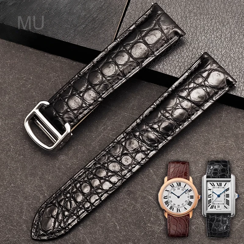 

Multiple Sizes Available Genuine Crocodile Leather Watch Strap for Cartier Tank Solo Series Solid Steel Folding Buckle Watchband