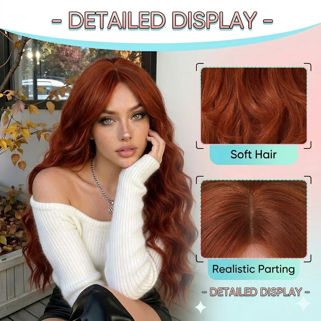 Blonde Unicorn Long Wavy Synthetic Wigs for Women Natural Looking Red Copper Heat Resistant Fiber Cosplay Daily Use Wig
