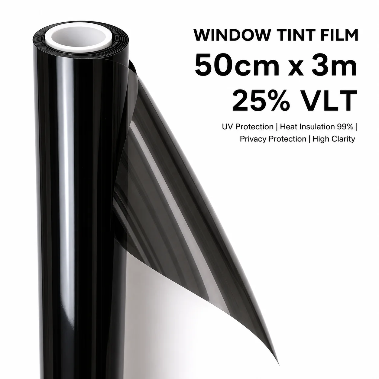 

25% VLT Car Solar Tint Film 50cmX300cm Medium Smoke DIY Cuttable Roll Bubble Free Install UV Windshield Heat Apply Scratch No IR